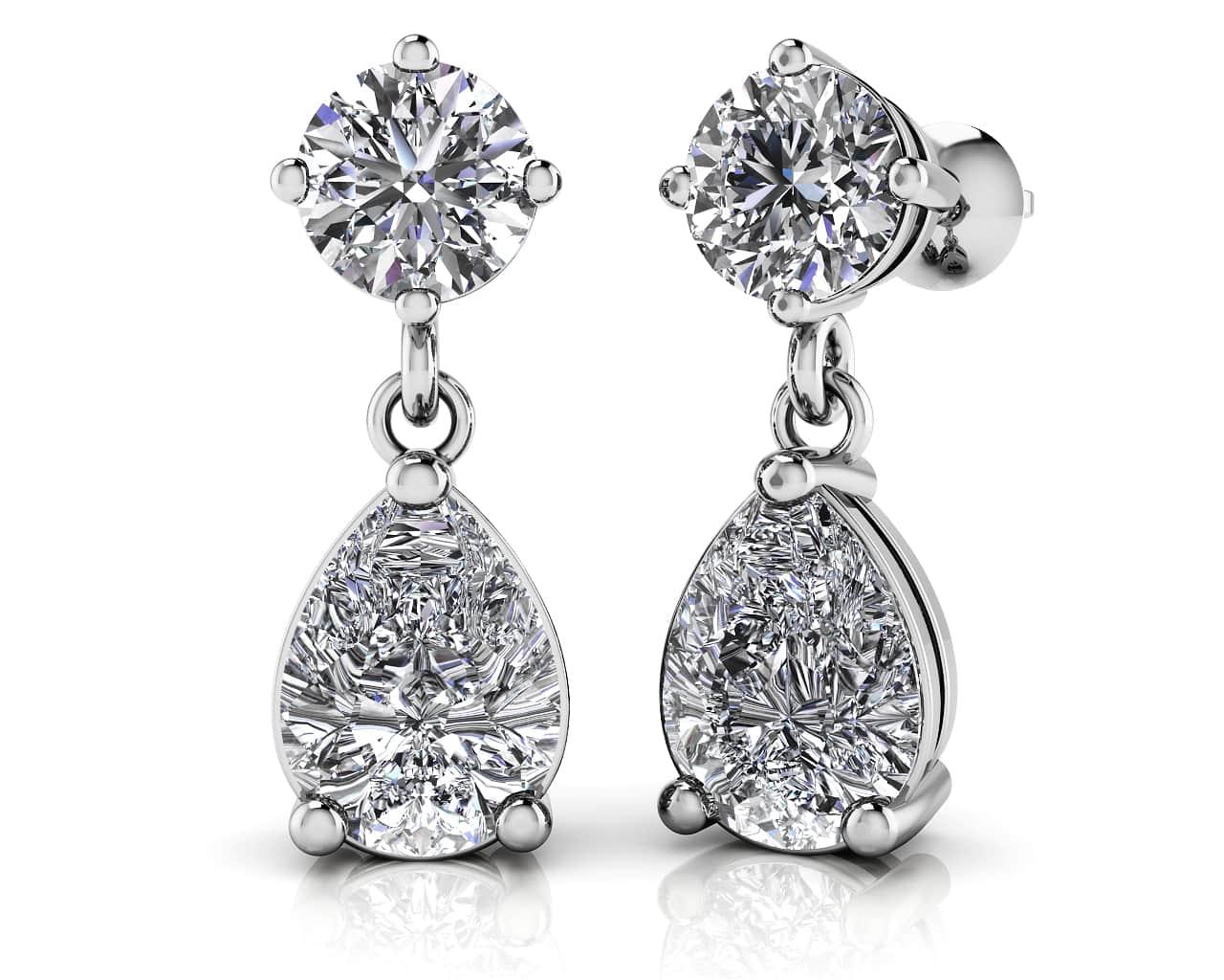 Alluring Round And Pear Shaped Drop Earrings Diamond with 1.60 ct.(finished) 7x5mm, 4.25mm